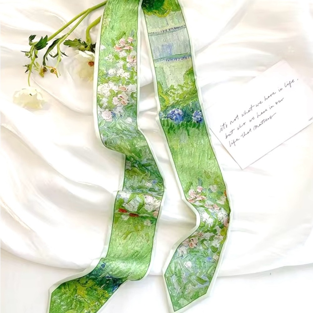 Monet Green Silk Skinny Scarf